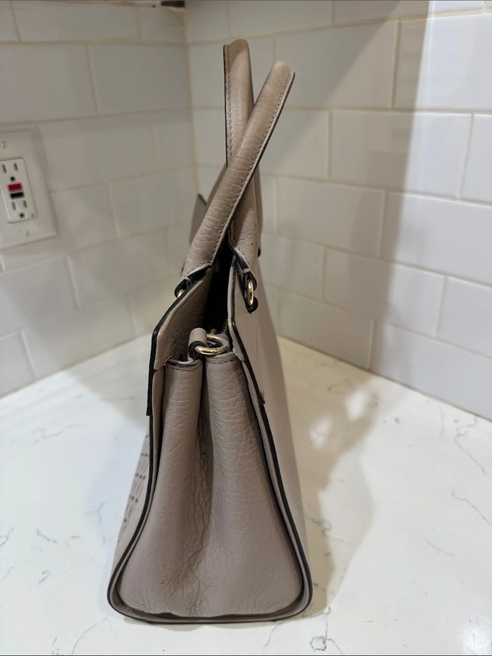 kate spade Taupe Perri Lane Perforated Leather Satchel with Gold Hardware